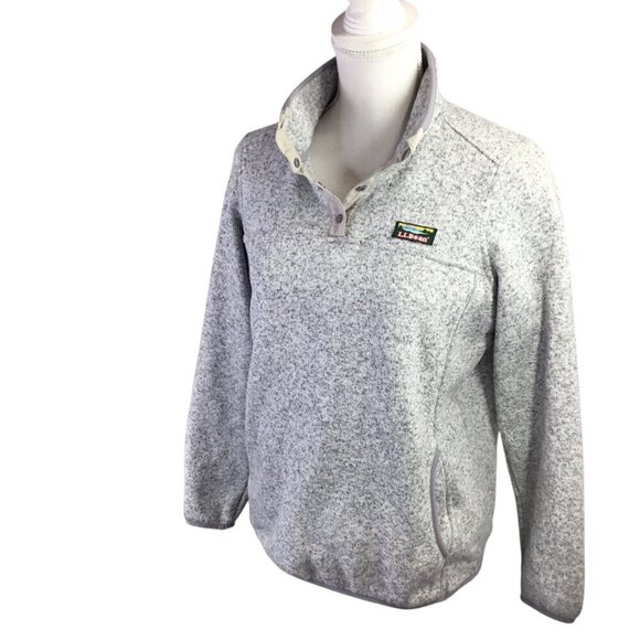 L.L. Bean 1/4 T Snap Pullover Sweater Jacket Knit Gray Women's Medium 292726 - Picture 2 of 8